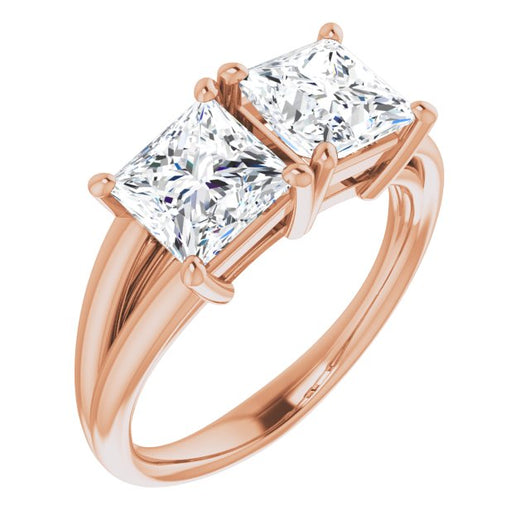 10K Rose Gold Customizable Two-Stone Princess/Square Cut with Split Band