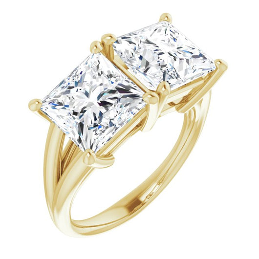 10K Yellow Gold Customizable Two-Stone Princess/Square Cut with Split Band