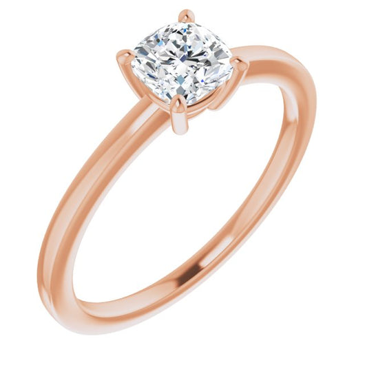 10K Rose Gold Customizable Bowl-Prongs Cushion Cut Solitaire with Thin Band