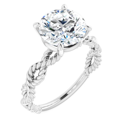 10K White Gold Customizable Round Cut Solitaire with Infinity-inspired Twisting-Rope Split Band