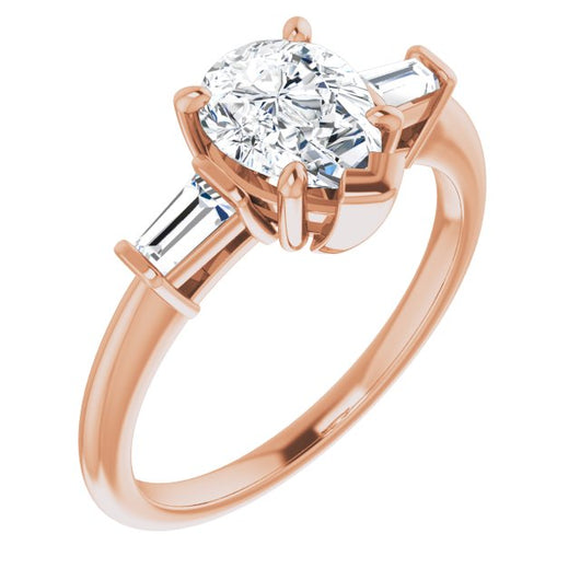 10K Rose Gold Customizable 3-stone Pear Cut Design with Dual Baguette Accents)