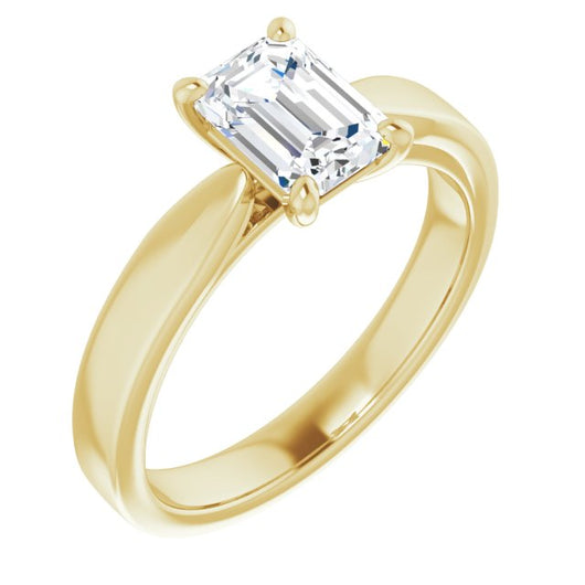 10K Yellow Gold Customizable Emerald/Radiant Cut Cathedral Solitaire with Wide Tapered Band