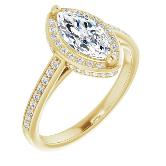 10K Yellow Gold Customizable Cathedral-Halo Marquise Cut Design with Under-halo & Shared Prong Band