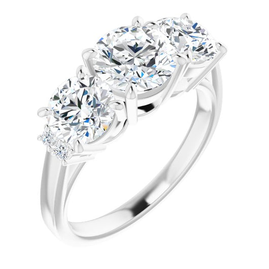 10K White Gold Customizable Triple Round Cut Design with Quad Vertical-Oriented Round Accents