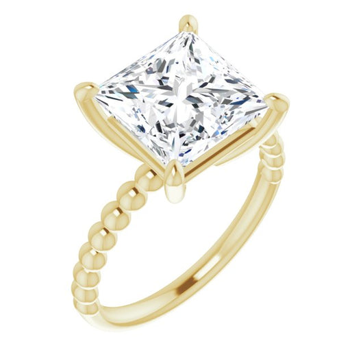 10K Yellow Gold Customizable [[Cut] Cut Solitaire with Thin Beaded-Bubble Band