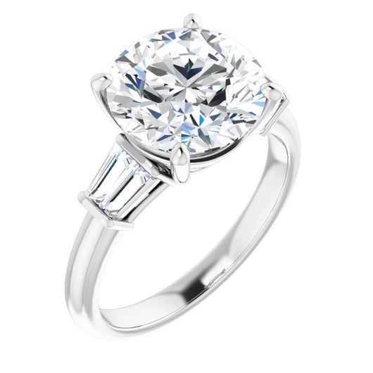 10K White Gold Customizable 5-stone Round Cut Style with Quad Tapered Baguettes