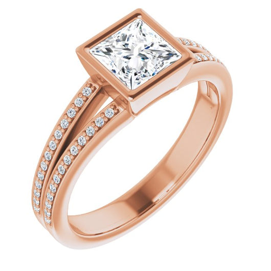 10K Rose Gold Customizable Bezel-set Princess/Square Cut Design with Split Shared Prong Band