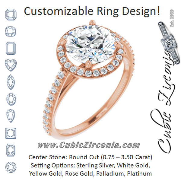 Cubic Zirconia Engagement Ring- The Catherine Lea (Customizable Round Cut Design with Halo and Thin Pavé Band)