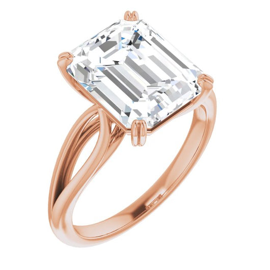 10K Rose Gold Customizable Emerald/Radiant Cut Solitaire with Wide-Split Band