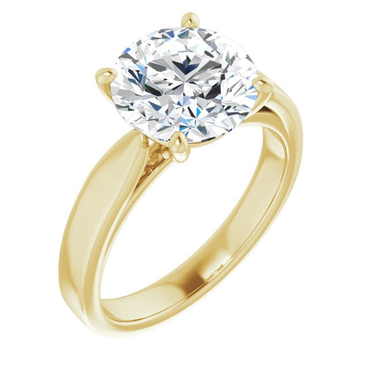 10K Yellow Gold Customizable Round Cut Cathedral Solitaire with Wide Tapered Band