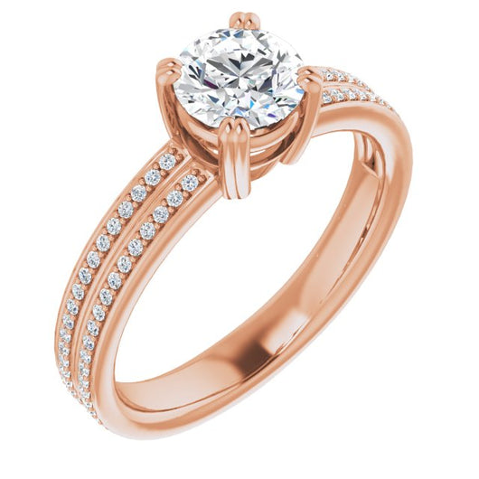 10K Rose Gold Customizable Round Cut Center with 100-stone* "Waterfall" Pavé Split Band