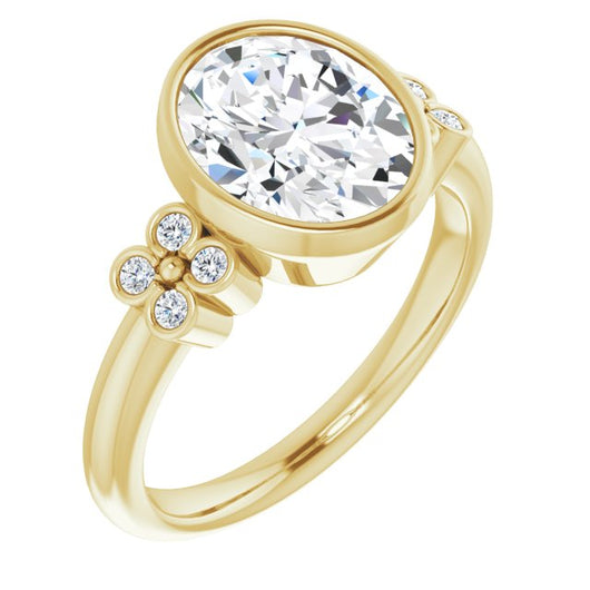 10K Yellow Gold Customizable 9-stone Bezel-set Oval Cut Design with Quad Round Bezel Side Stones Each Side