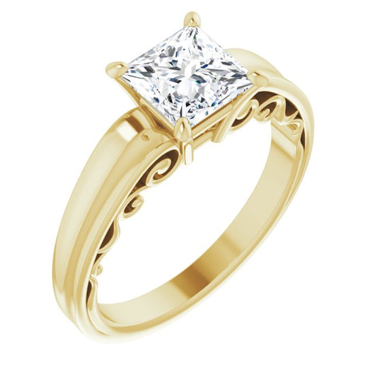 10K Yellow Gold Customizable Princess/Square Cut Solitaire