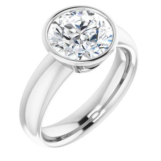 10K White Gold Customizable Bezel-set Round Cut Solitaire with Wide Band