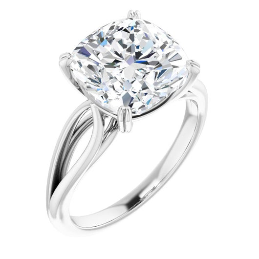 10K White Gold Customizable Cushion Cut Solitaire with Wide-Split Band