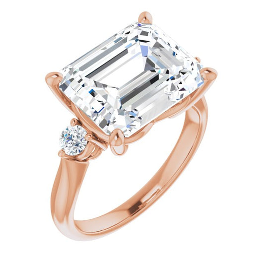 10K Rose Gold Customizable 3-stone Emerald/Radiant Cut Design with Twin Petite Round Accents