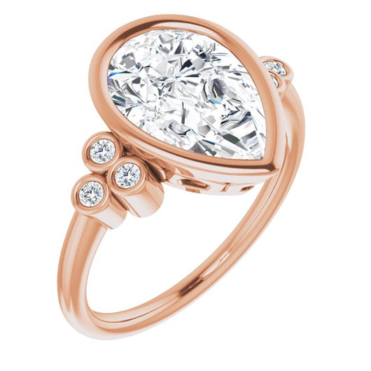 10K Rose Gold Customizable 7-stone Pear Cut Style with Triple Round-Bezel Accent Cluster Each Side