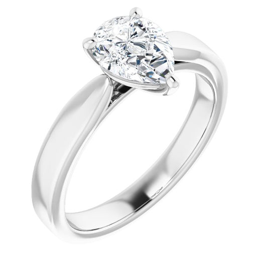 10K White Gold Customizable Pear Cut Cathedral Solitaire with Wide Tapered Band