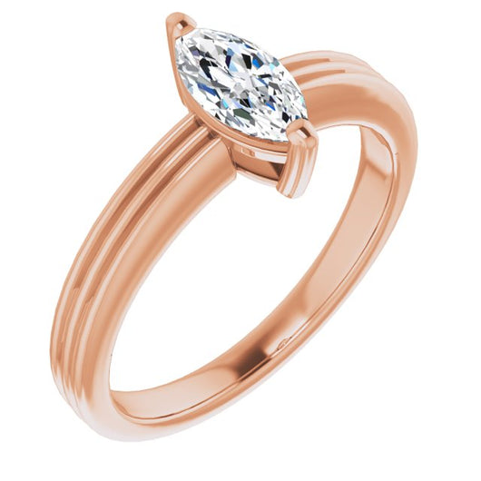 10K Rose Gold Customizable Marquise Cut Solitaire with Double-Grooved Band