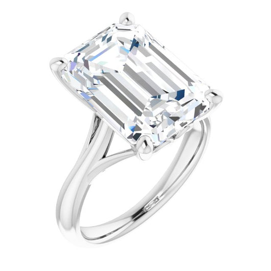 10K White Gold Customizable Emerald/Radiant Cut Solitaire with Decorative Prongs & Tapered Band