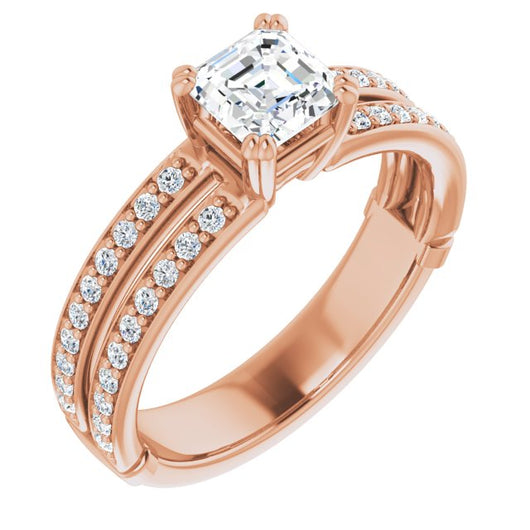 10K Rose Gold Customizable Asscher Cut Design featuring Split Band with Accents