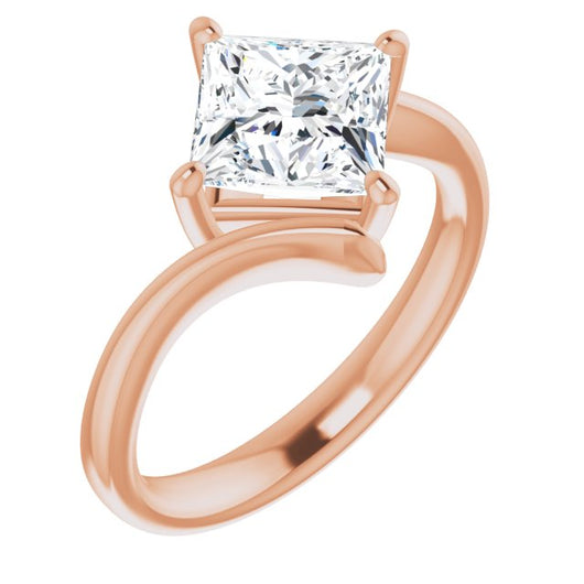 10K Rose Gold Customizable Princess/Square Cut Solitaire with Thin, Bypass-style Band