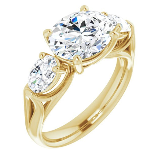 10K Yellow Gold Customizable Cathedral-set 3-stone Oval Cut Style with Dual Oval Cut Accents & Wide Split Band