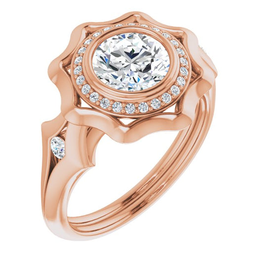 10K Rose Gold Customizable Bezel-set Round Cut with Halo & Oversized Floral Design