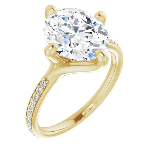 10K Yellow Gold Customizable Oval Cut Design featuring Thin Band and Shared-Prong Round Accents