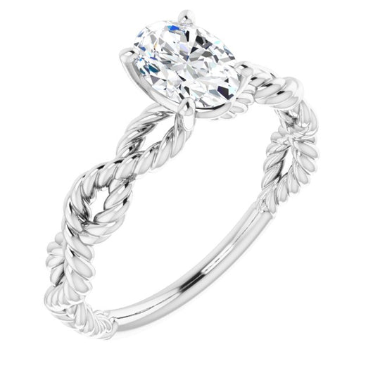 10K White Gold Customizable Oval Cut Solitaire with Infinity-inspired Twisting-Rope Split Band