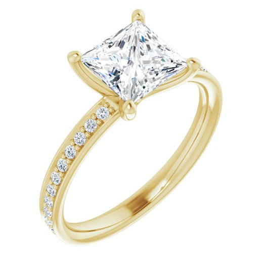 10K Yellow Gold Customizable Classic Prong-set Princess/Square Cut Design with Shared Prong Band