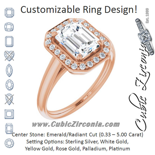 Cubic Zirconia Engagement Ring- The Arianna (Customizable Emerald Cut Design with Loose Halo)