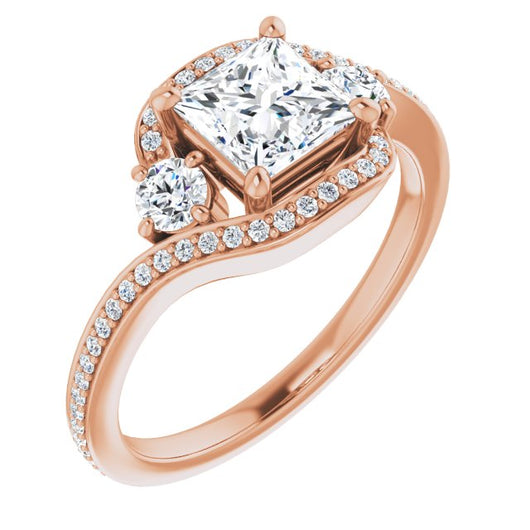 10K Rose Gold Customizable Princess/Square Cut Bypass Design with Semi-Halo and Accented Band