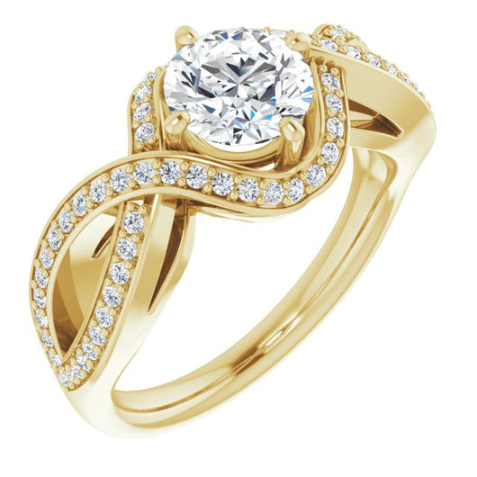 10K Yellow Gold Customizable Round Cut Design with Twisting, Infinity-Shared Prong Split Band and Bypass Semi-Halo