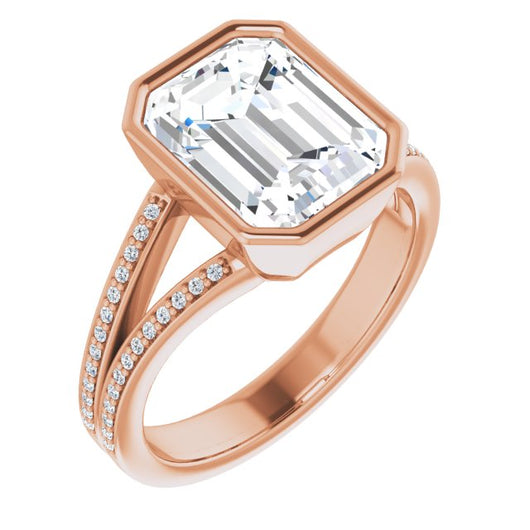 10K Rose Gold Customizable Bezel-set Emerald/Radiant Cut Design with Split Shared Prong Band