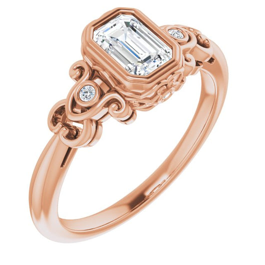 10K Rose Gold Customizable 5-stone Design with Emerald/Radiant Cut Center and Quad Round-Bezel Accents