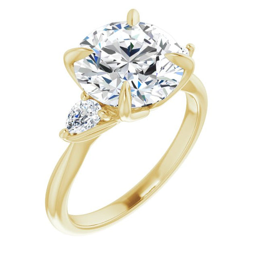 10K Yellow Gold Customizable 3-stone Design with Round Cut Center and Dual Large Pear Side Stones