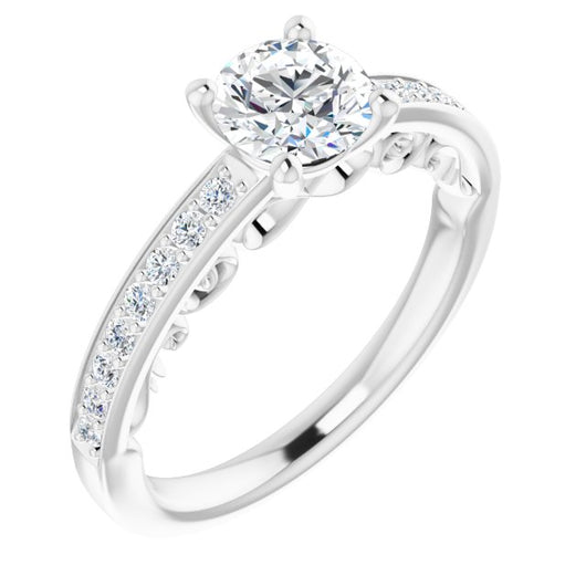 10K White Gold Customizable Round Cut Design featuring 3-Sided Infinity Trellis and Round-Channel Accented Band