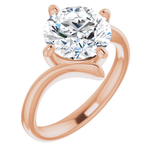 10K Rose Gold Customizable Round Cut Solitaire with Thin, Bypass-style Band