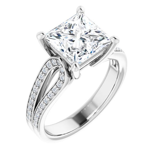 10K White Gold Customizable Princess/Square Cut Design featuring Shared Prong Split-band