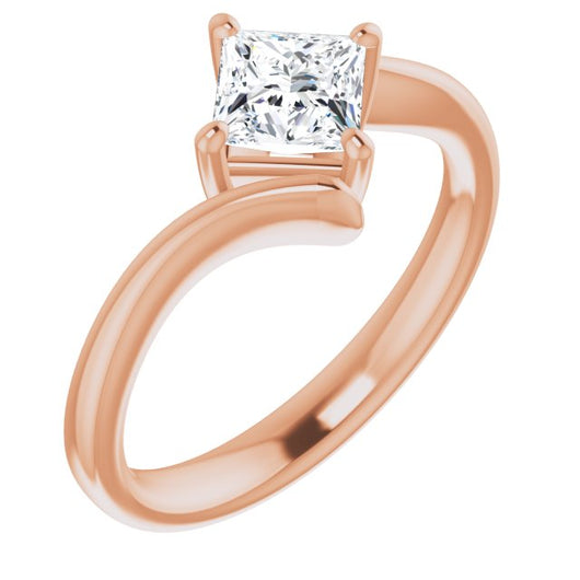 10K Rose Gold Customizable Princess/Square Cut Solitaire with Thin, Bypass-style Band