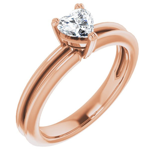 10K Rose Gold Customizable Heart Cut Solitaire with Grooved Band