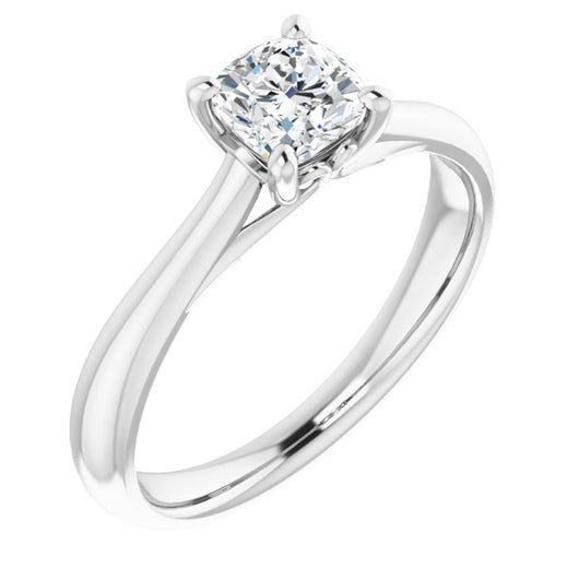 10K White Gold Customizable Cushion Cut Solitaire with Decorative Prongs & Tapered Band