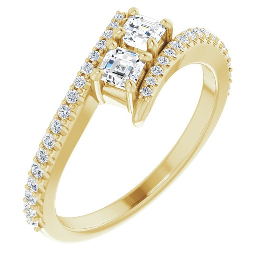 10K Yellow Gold Customizable Double Asscher Cut 2-stone Design with Ultra-thin Bypass Band and Pavé Enhancement