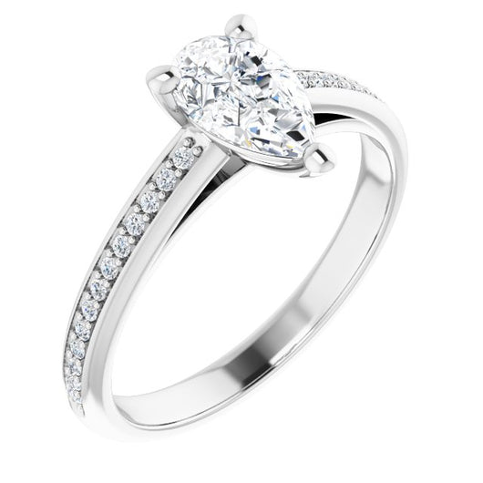 10K White Gold Customizable Cathedral-set Pear Cut Style with Shared Prong Band