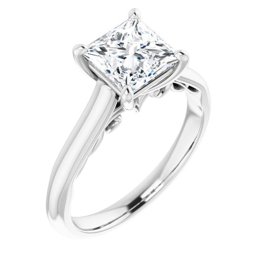 10K White Gold Customizable Princess/Square Cut Cathedral Solitaire with Two-Tone Option Decorative Trellis 'Down Under'