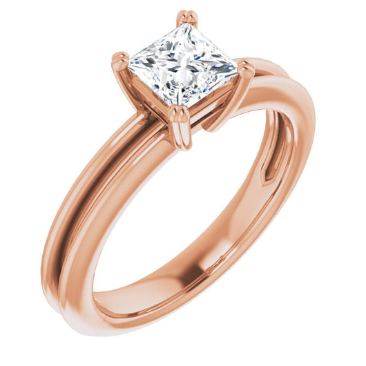 10K Rose Gold Customizable Princess/Square Cut Solitaire with Grooved Band