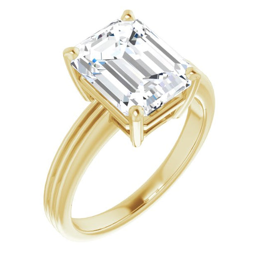 10K Yellow Gold Customizable Emerald/Radiant Cut Solitaire with Double-Grooved Band