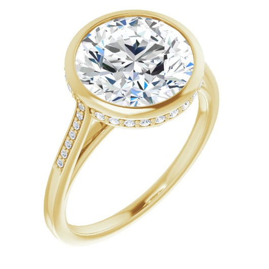 10K Yellow Gold Customizable Cathedral-Bezel Round Cut Style with Under-halo and Shared Prong Band