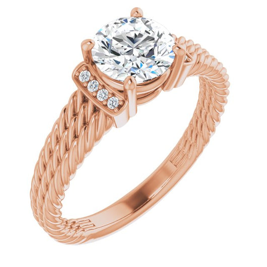 10K Rose Gold Customizable 11-stone Design featuring Round Cut Center, Vertical Round-Channel Accents & Wide Triple-Rope Band